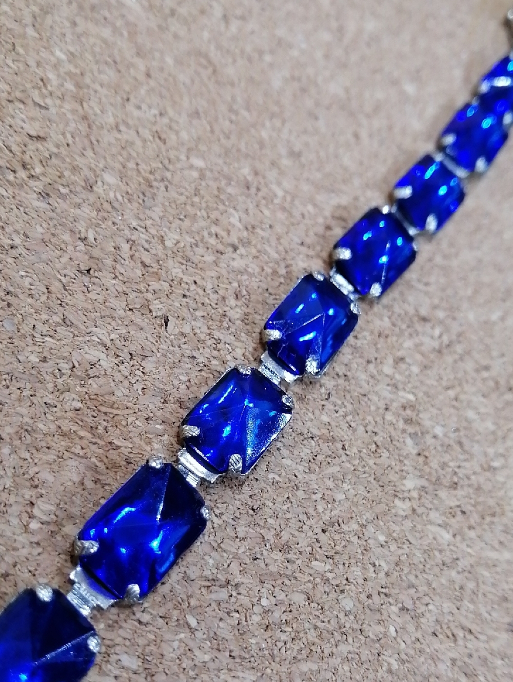 Designer's Deep Blue Rivoli Crystal Tennis Vintage Bracelet For Larger Wrist